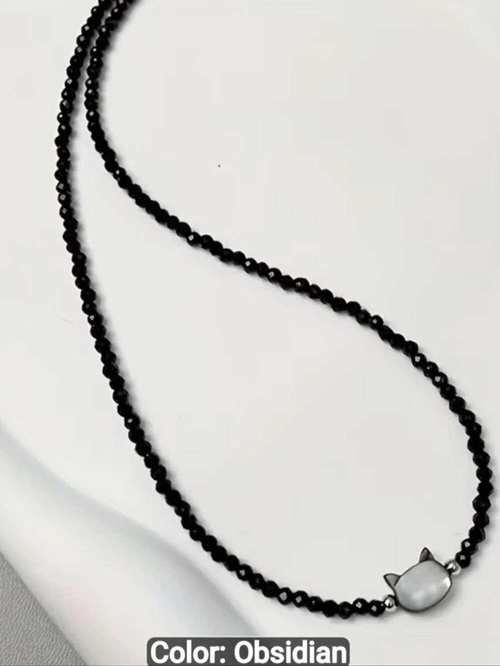 🐈‍⬛🐈‍⬛NEW🐈‍⬛🐈‍⬛ PRETTY!! Faceted Natural Stone OBSIDIANBlackCat HeadNecklace